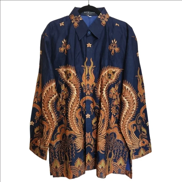 MEN'S BATIK SOGA BUTTON DOWN FULLY LINED SHIRT NAVY BROWN SIZE XXL LIKE NEW - Picture 5 of 9